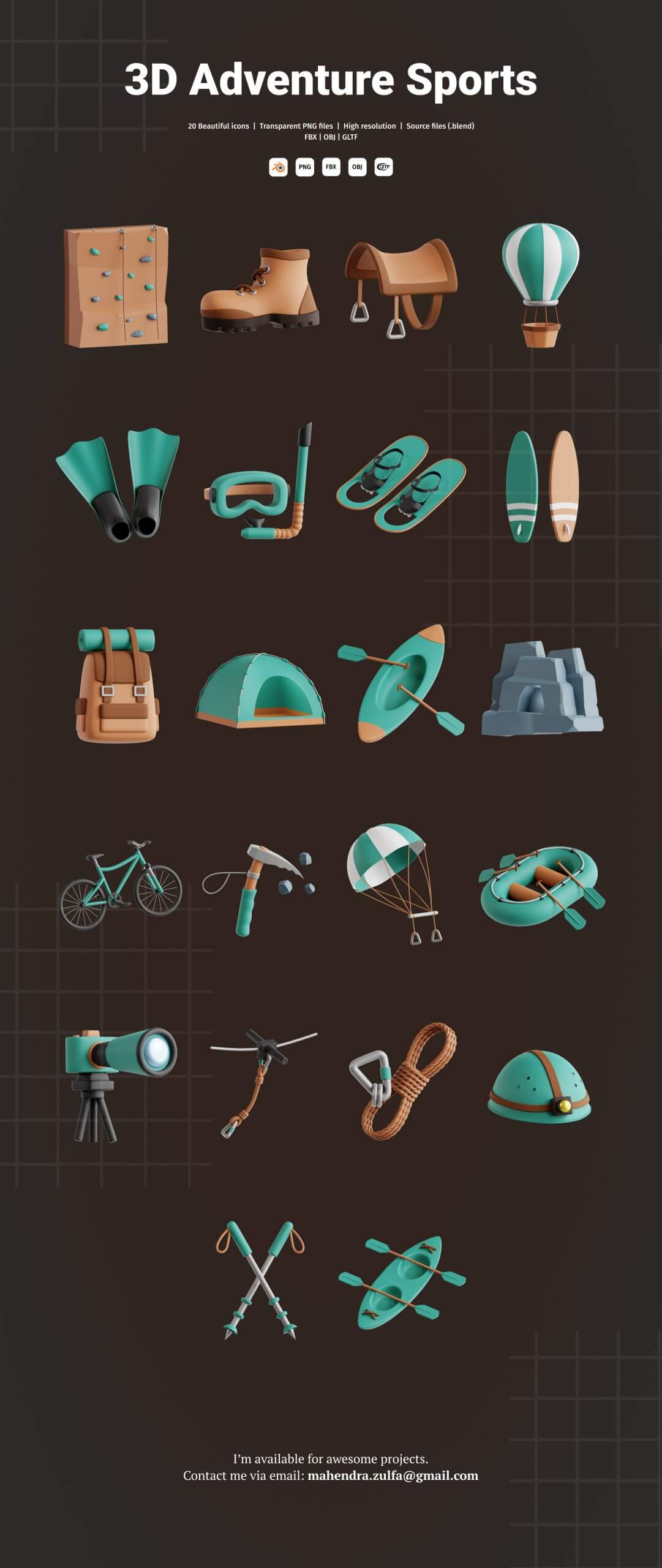 冒险运动3D图标集Adventure Sports 3D Icon Set插图6