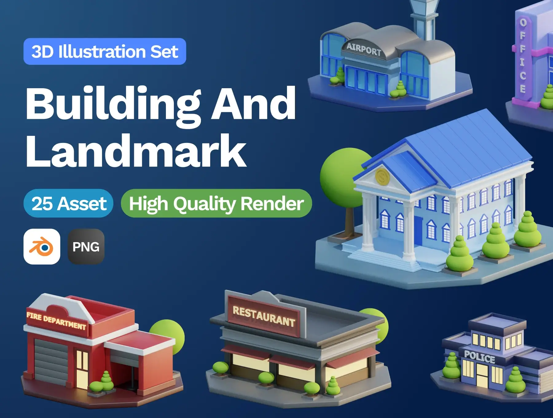 3D建筑和地标插图3D Building and Landmarks Illustration