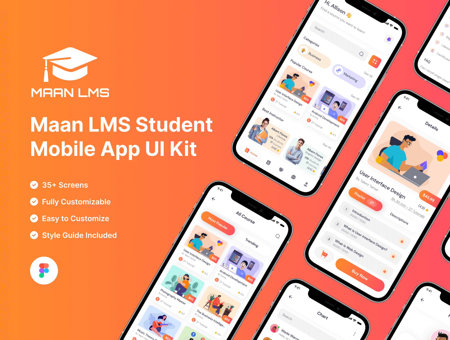 学生移动应用 iOS和Android用户界面套件模板素材Maan LMS- Student Mobile App Flutter iOS & Android UI Kit插图