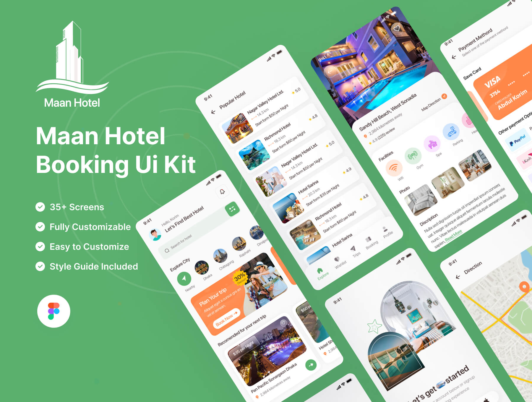 在线酒店预订应用程序套件Maan Hotel Booking App Flutter UI Kit插图