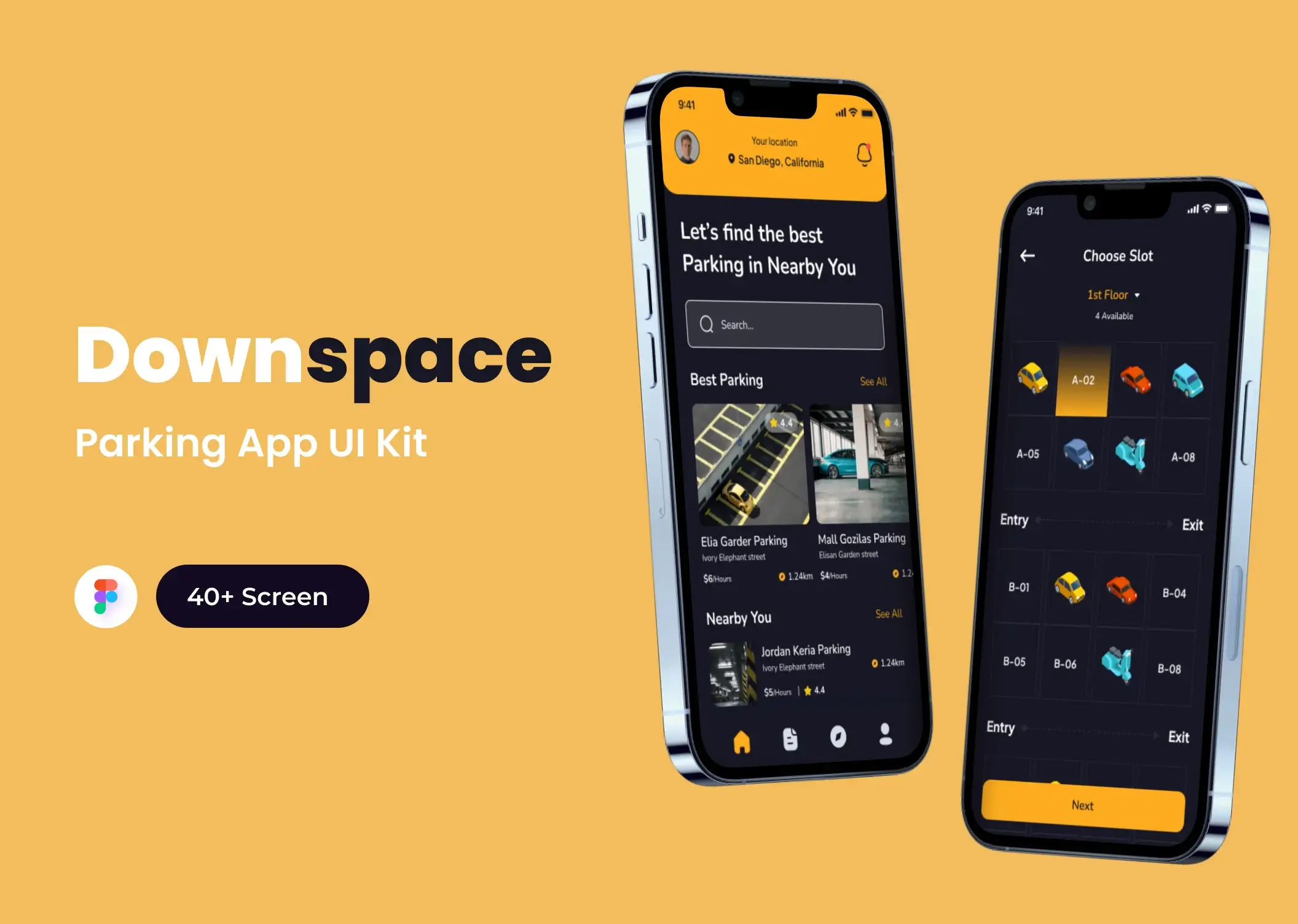 智慧智能停车应用程序UI套件Downspace – Parking App UI Kits插图6