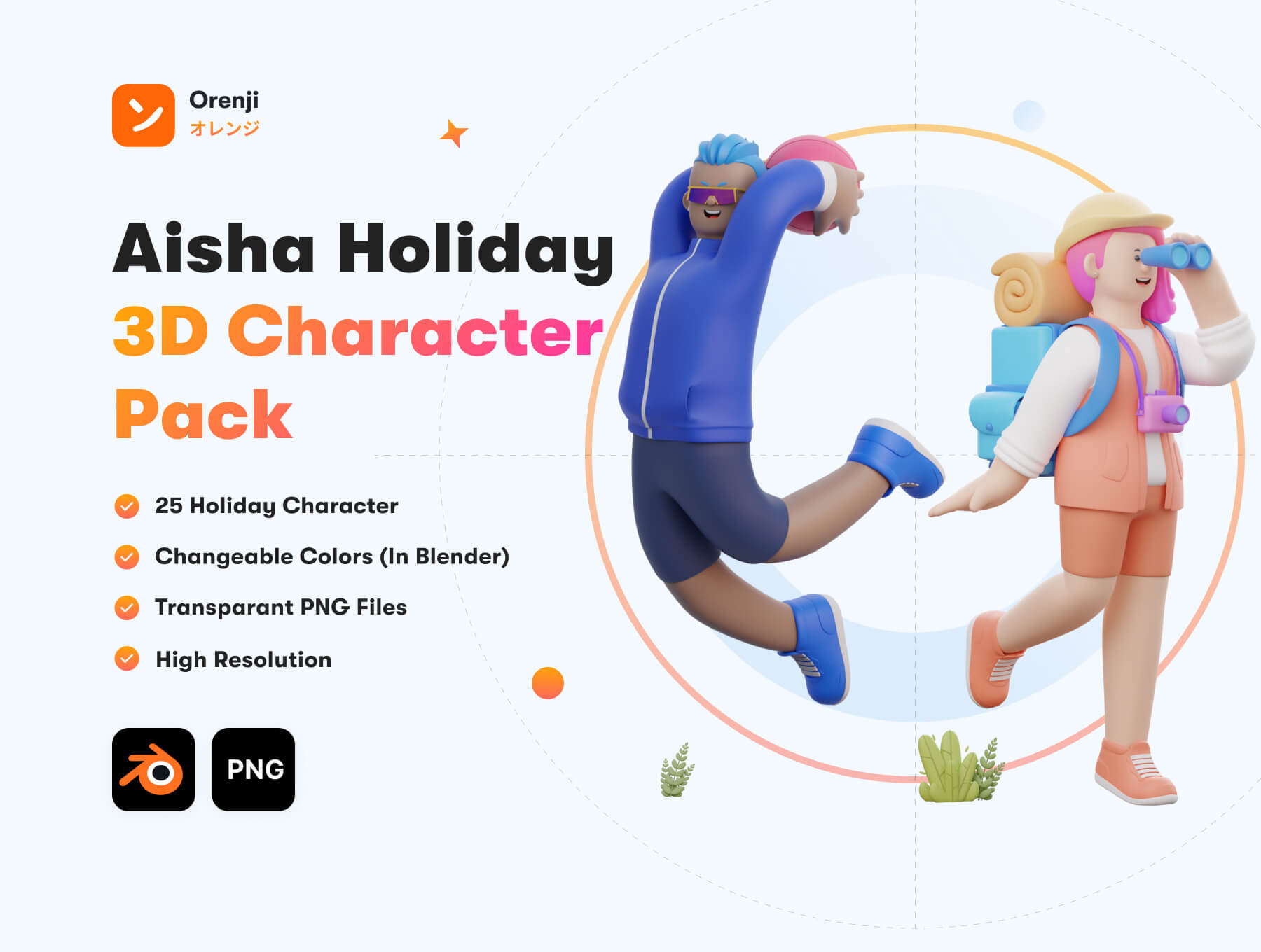 假日3D角色包人物角色旅游主题图标Aisha – Holiday 3D Character Pack插图