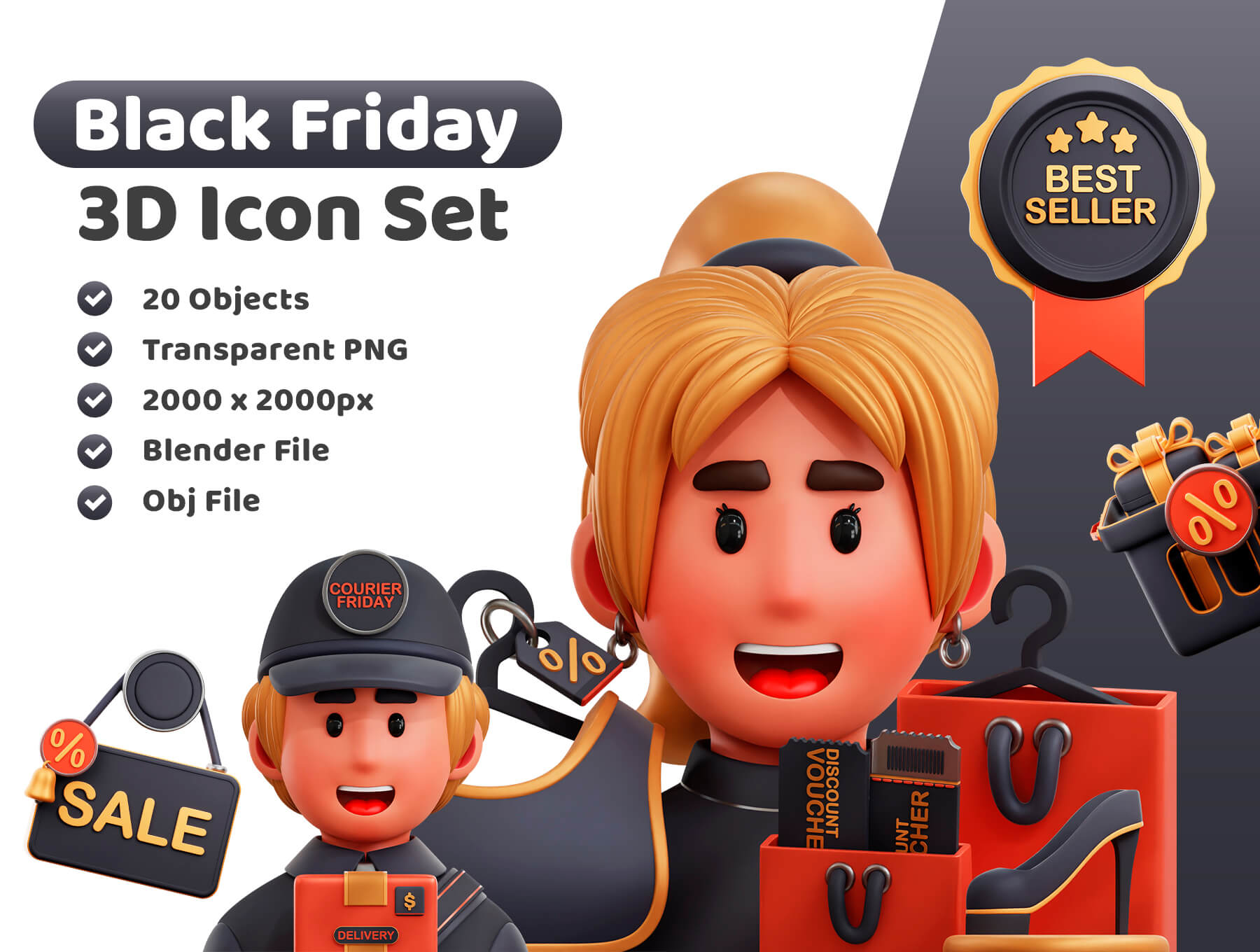 黑色星期五3D图标Black Friday 3D Icon插图