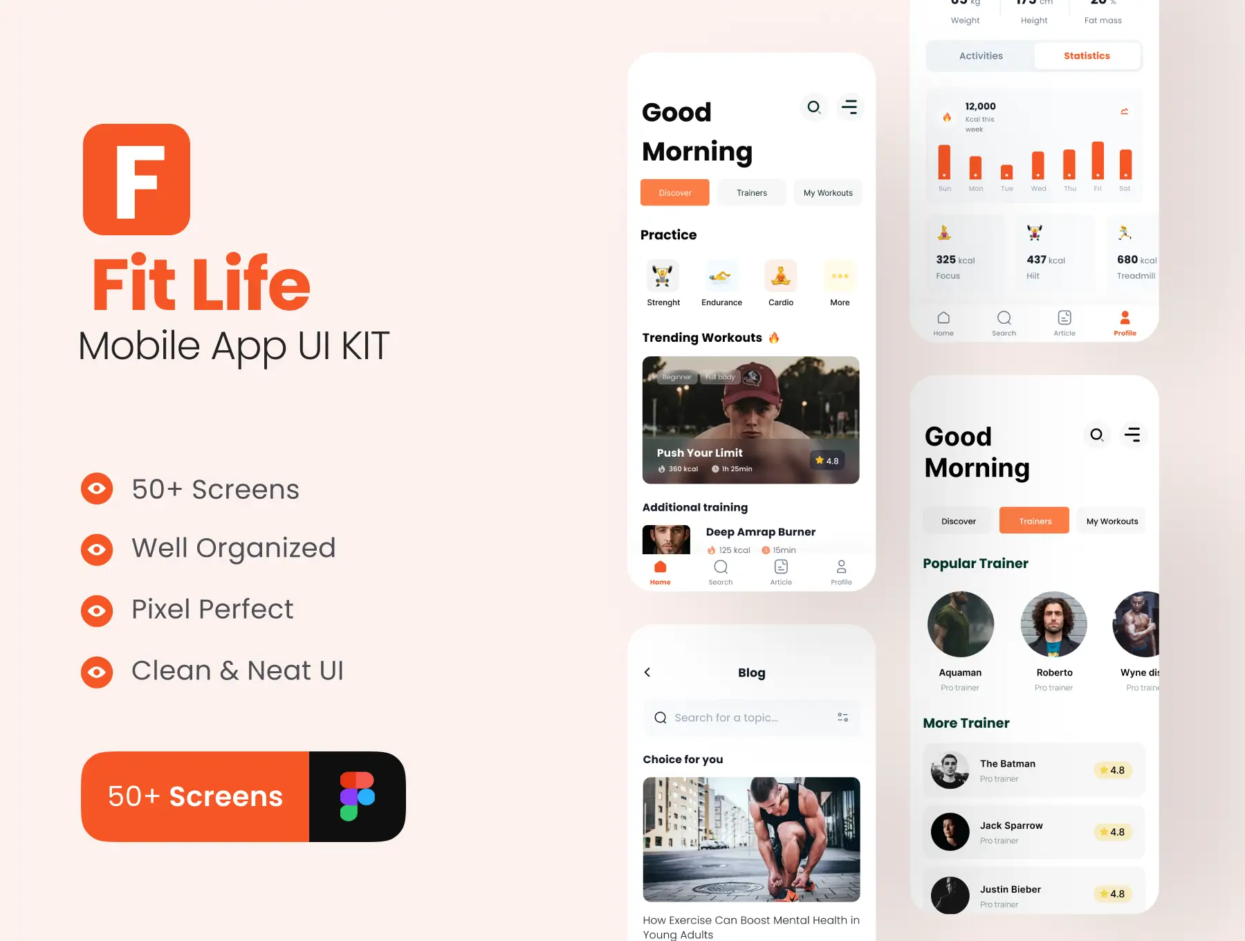 健身应用UI套件移动模板素材下载FitLife – Fitness App UI Kit