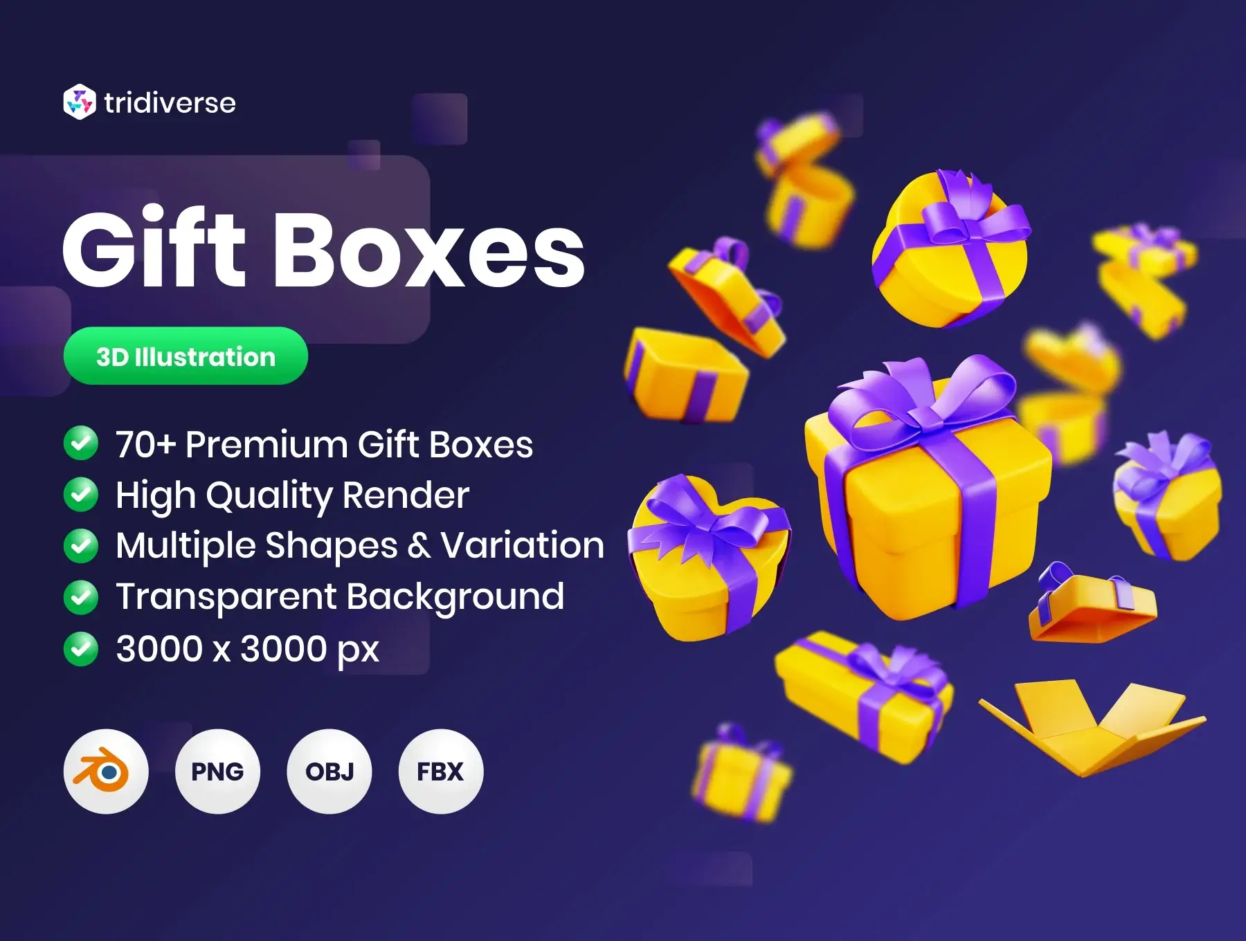 礼品盒-3D插图模板素材插图素材下载Gift Boxes – 3D Illustration