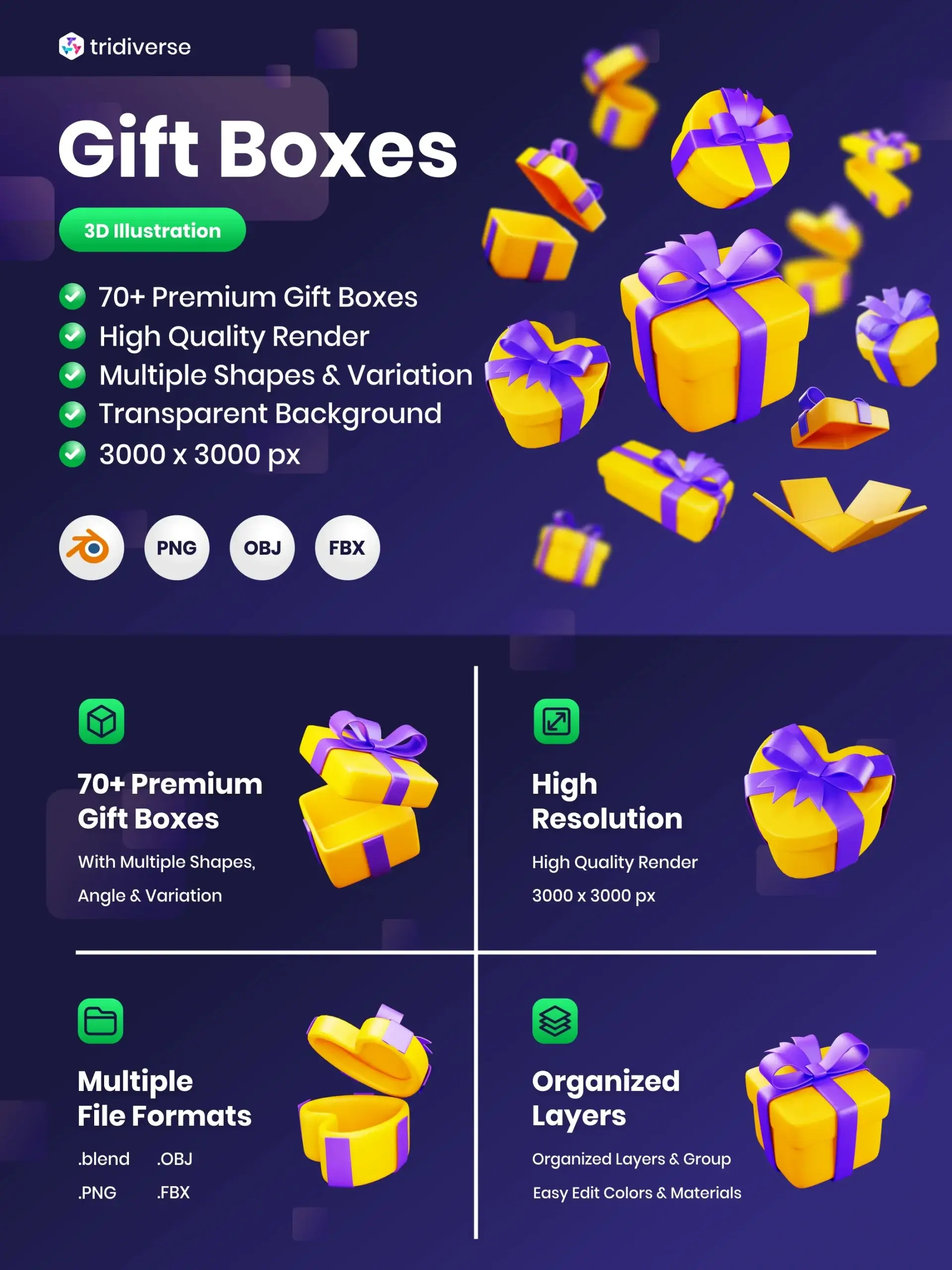 礼品盒-3D插图模板素材插图素材下载Gift Boxes – 3D Illustration插图10