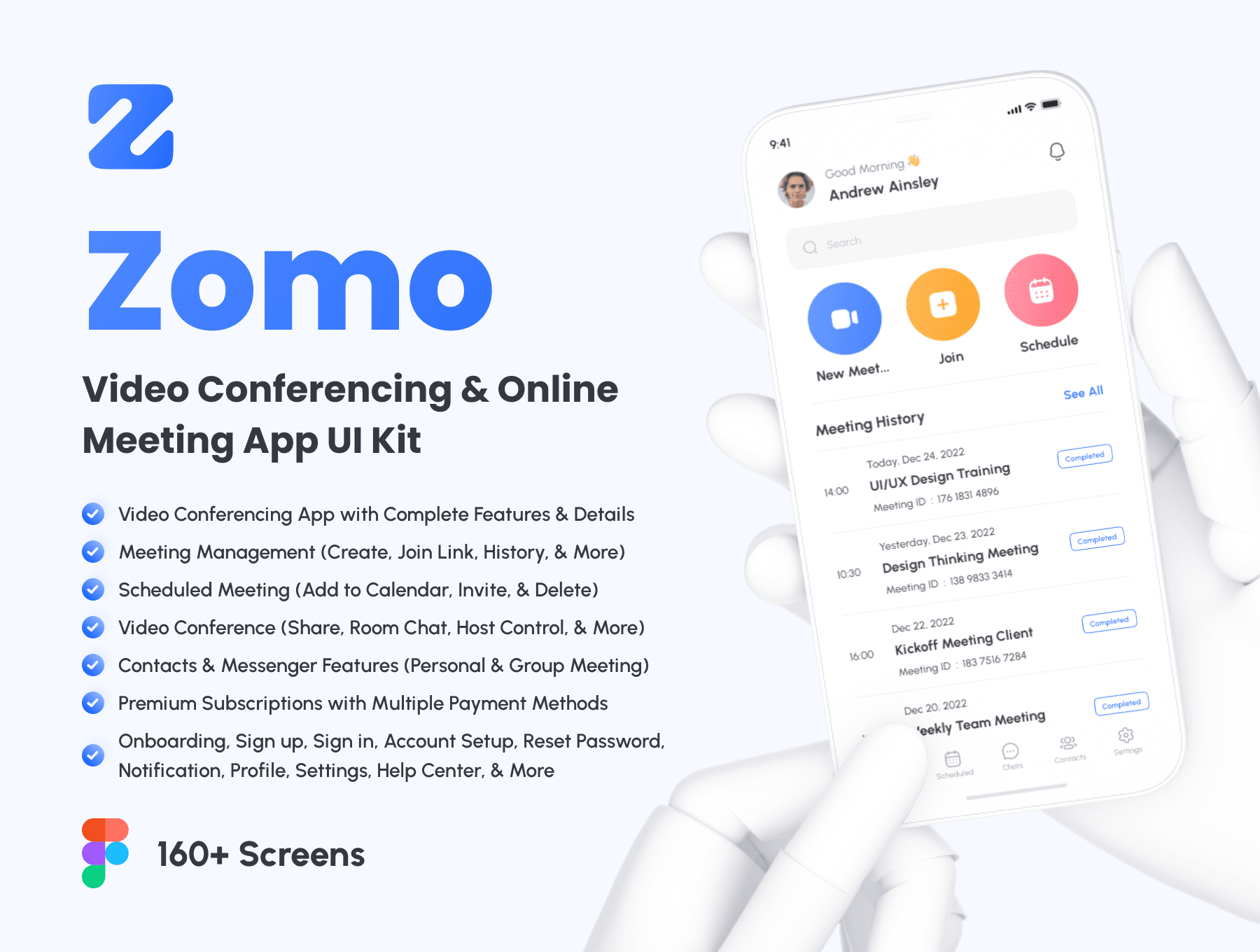 Zomo-视频会议和在线会议应用程序UI套件Zomo – Video Conferencing & Online Meeting App UI Kit插图