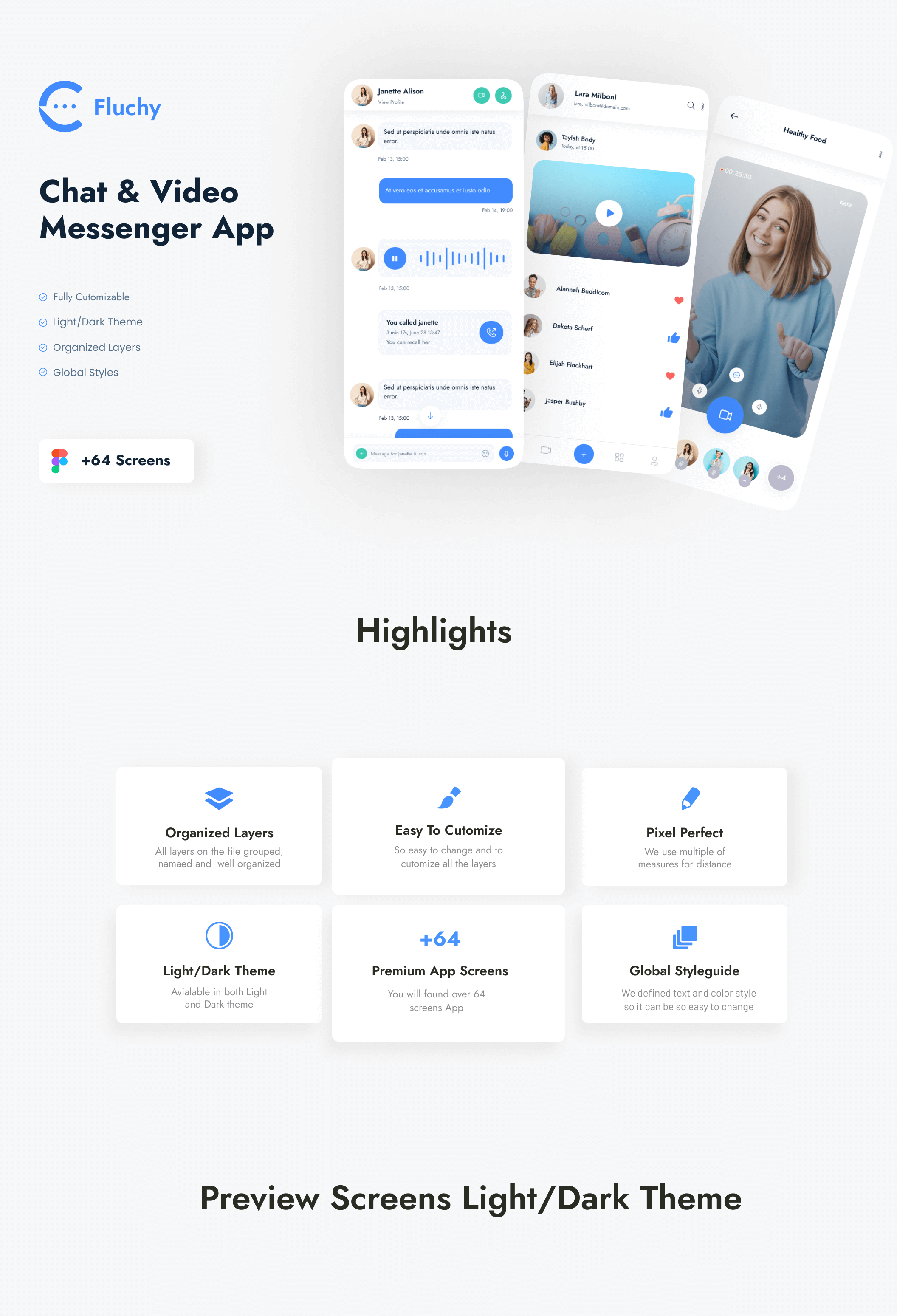 聊天和视频信使应用程序用户界面套件模板素材Fluchy Chat & Video Messenger App UI Kit插图6