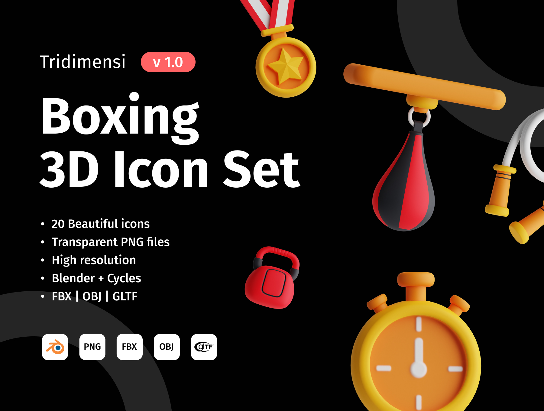 3D拳击图标集渲染图标3D Boxing Icon Set插图