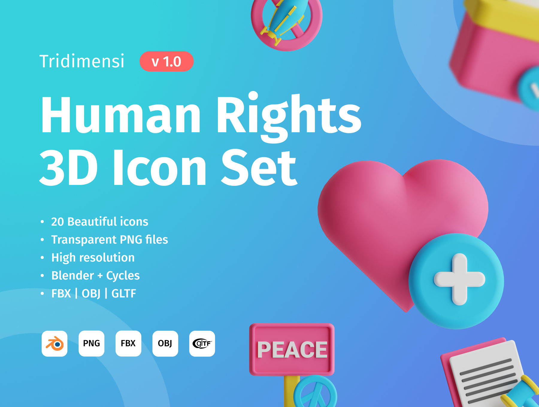 爱心公平类3D图标模板素材3D Human Rights插图