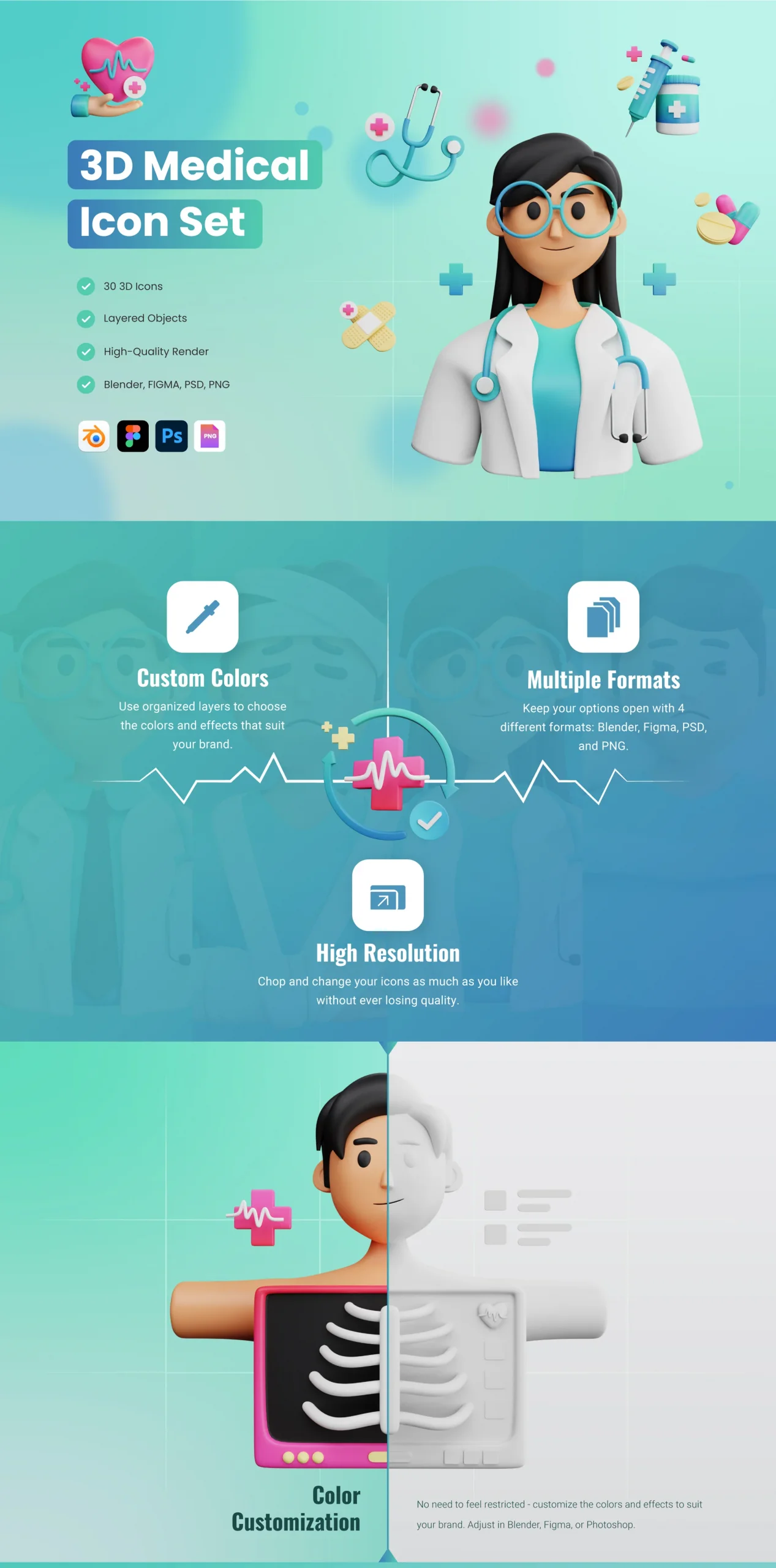 3D医疗保健图标集 3D渲染图标合集模板素材 Medical and Healthcare Icon Set插图6