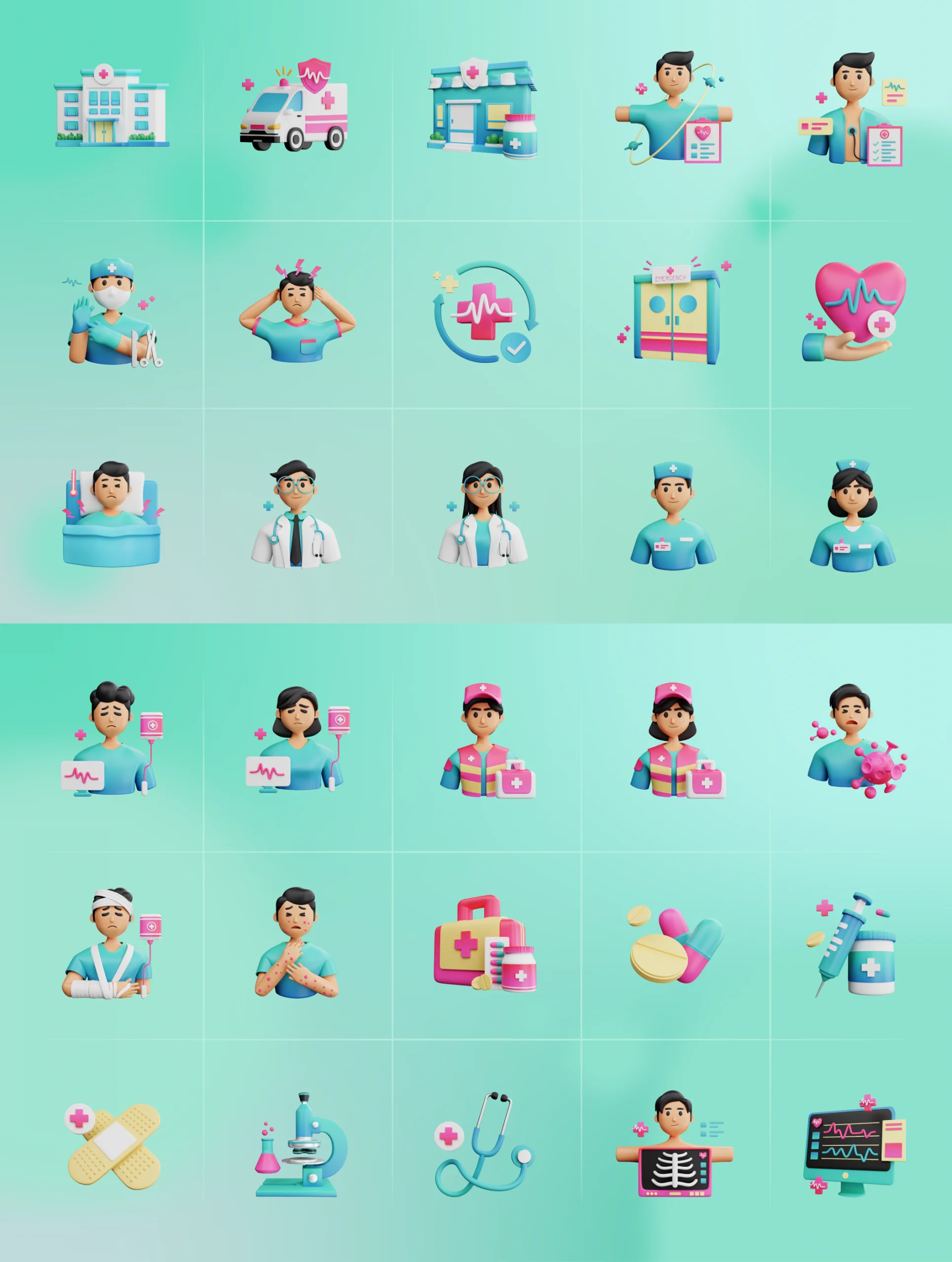 3D医疗保健图标集 3D渲染图标合集模板素材 Medical and Healthcare Icon Set插图8