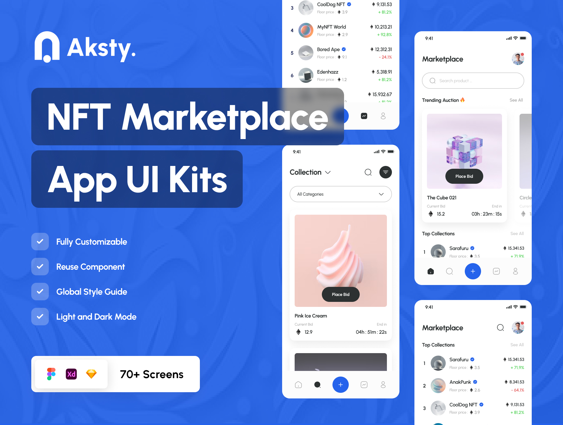 NFT市场移动应用程序模板素材Aksty. – NFT Marketplace Mobile App插图