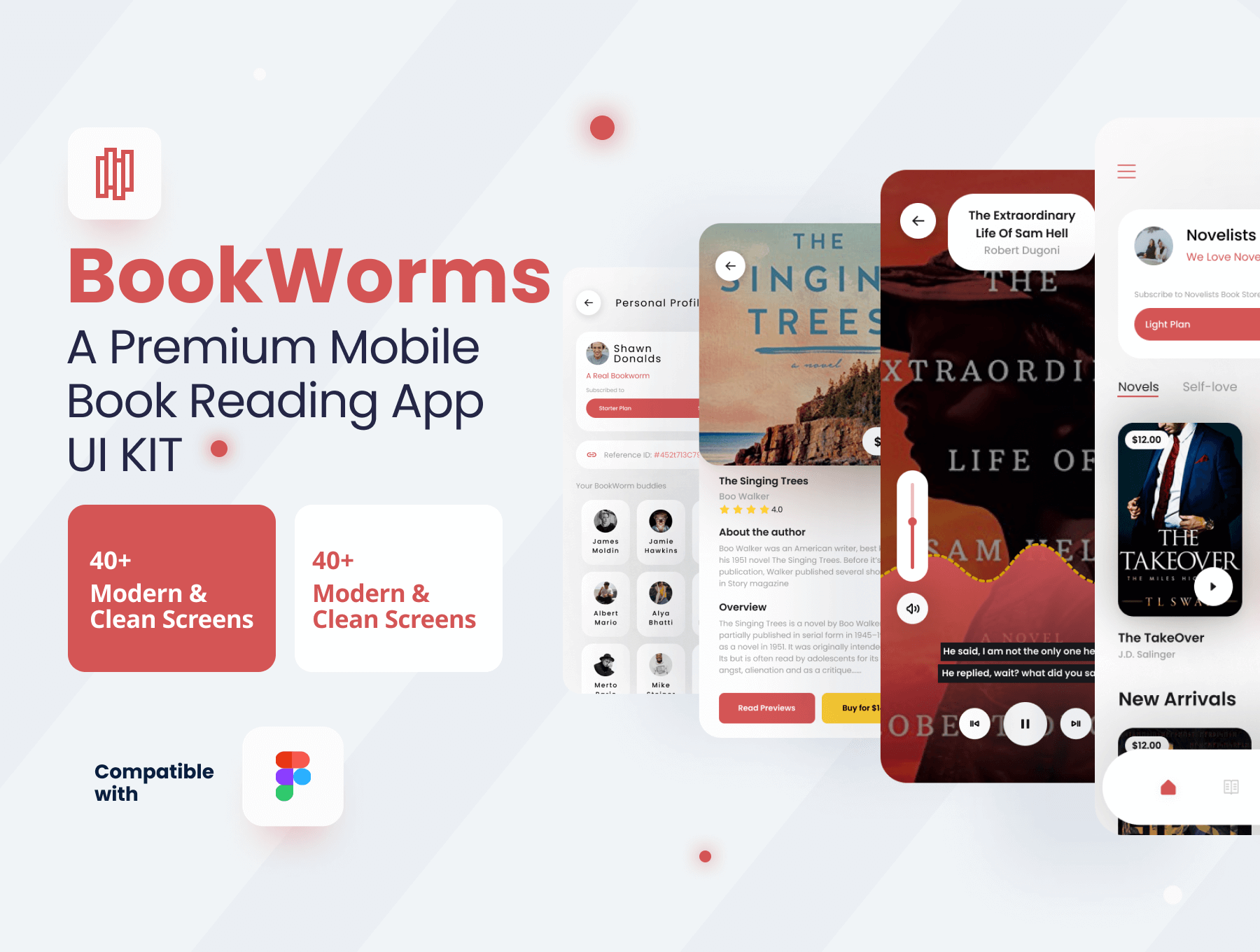 电子书阅读、音频、视频图书移动应用UI套件BookWorms – An Ebook Reading, Audio, Video Books Mobile App UI Kit插图