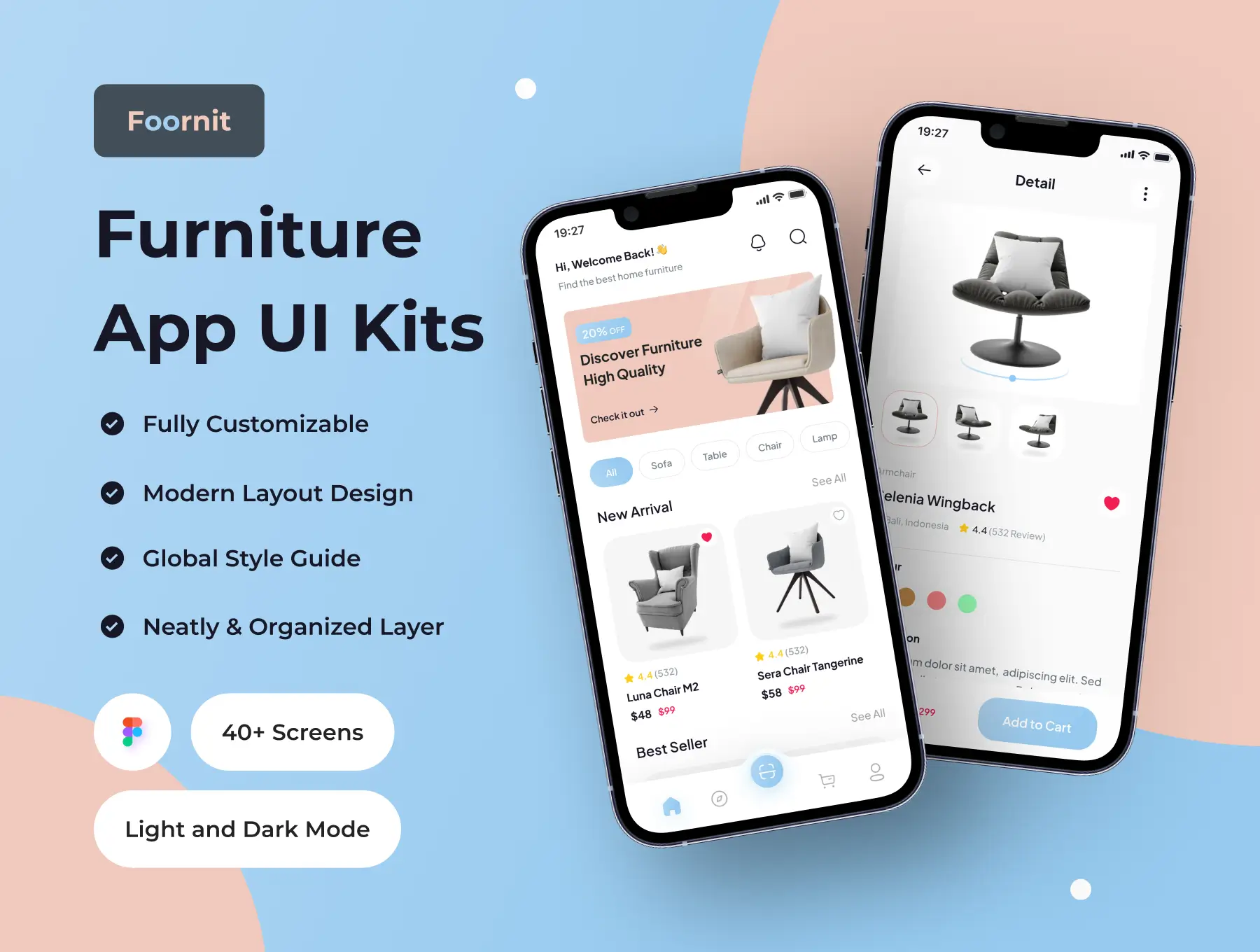 简约唯美家具应用程序UI套件Foornit – Furniture App UI Kit