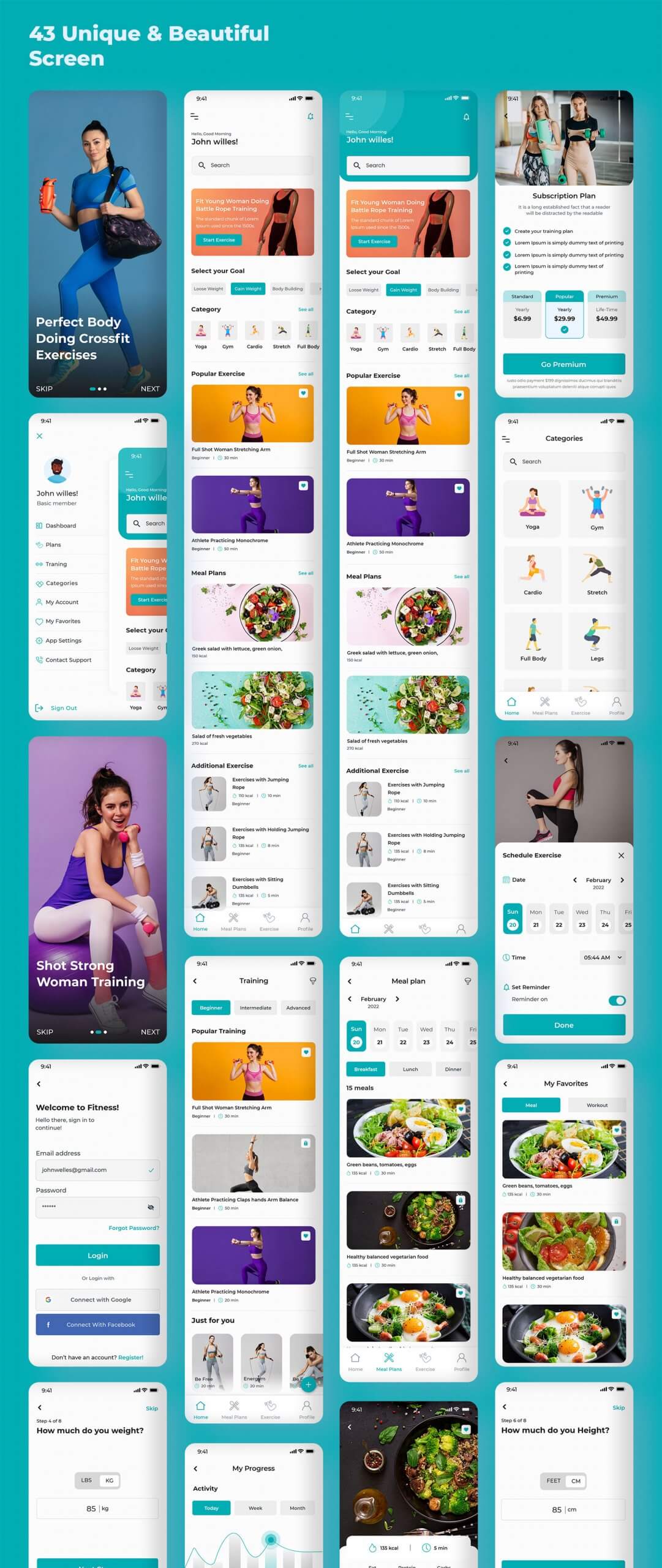 健身和膳食计划器健身移动UI套件FitMeal – Workouts & Meal Planner Fitness Mobile UI Kit插图8