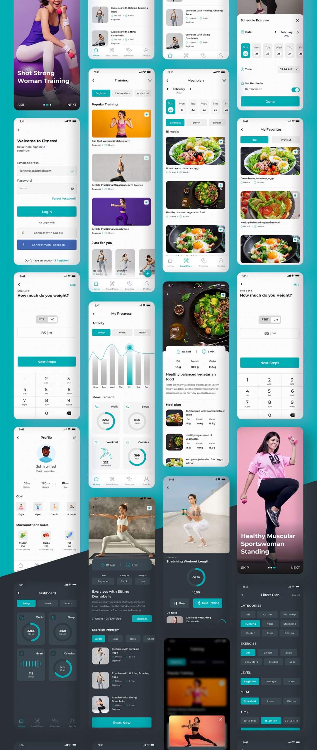 健身和膳食计划器健身移动UI套件FitMeal – Workouts & Meal Planner Fitness Mobile UI Kit插图9