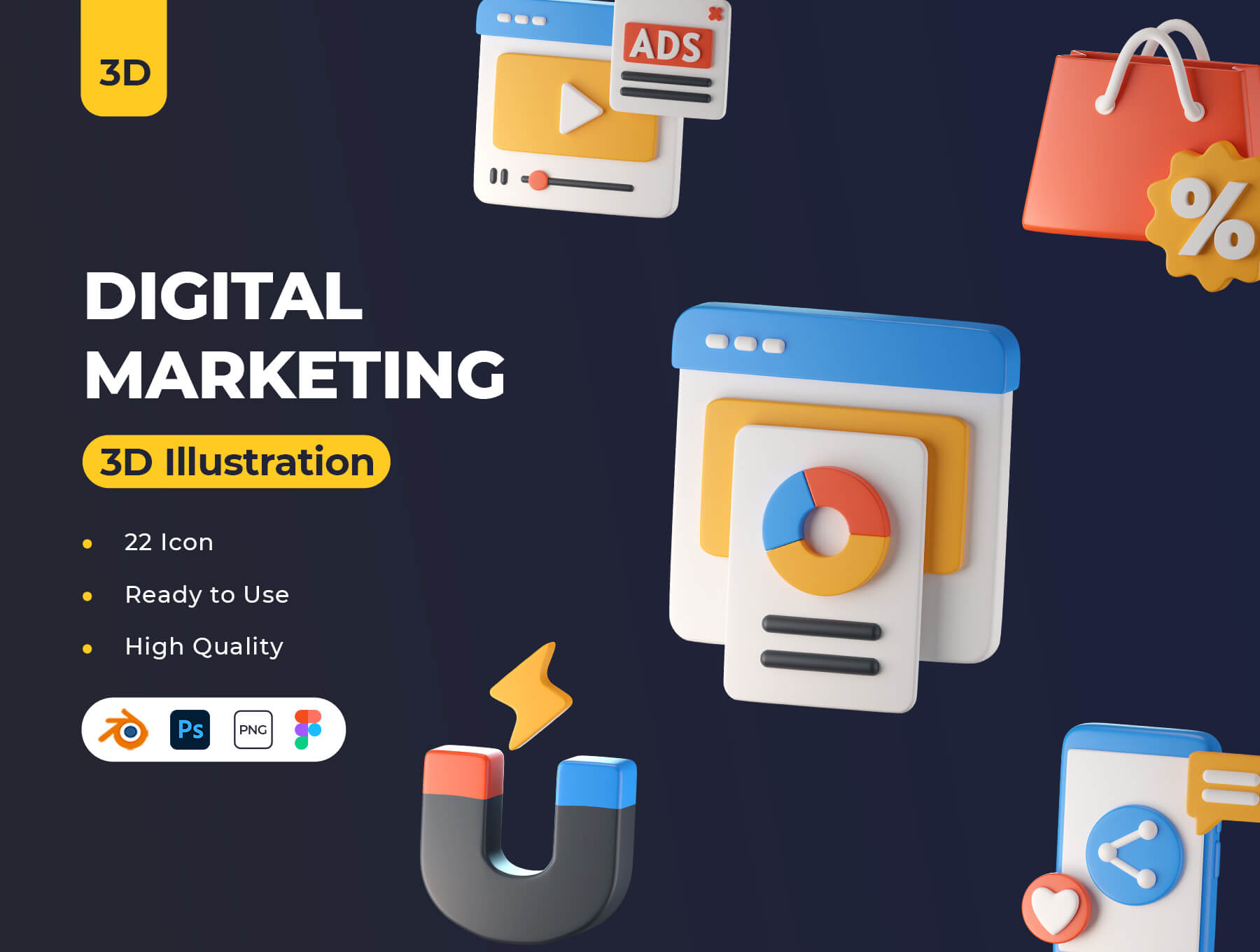 数字营销3D图标Digital Marketing 3D Icons插图