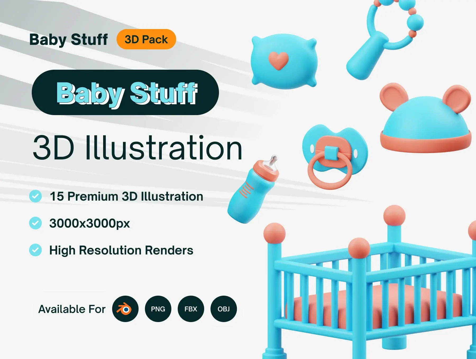婴儿用品3D图标Baby Stuff 3D Icon