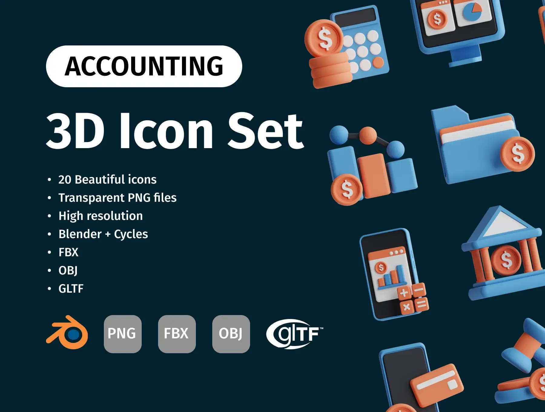 三维会计财务类图标模板素材3D Accounting