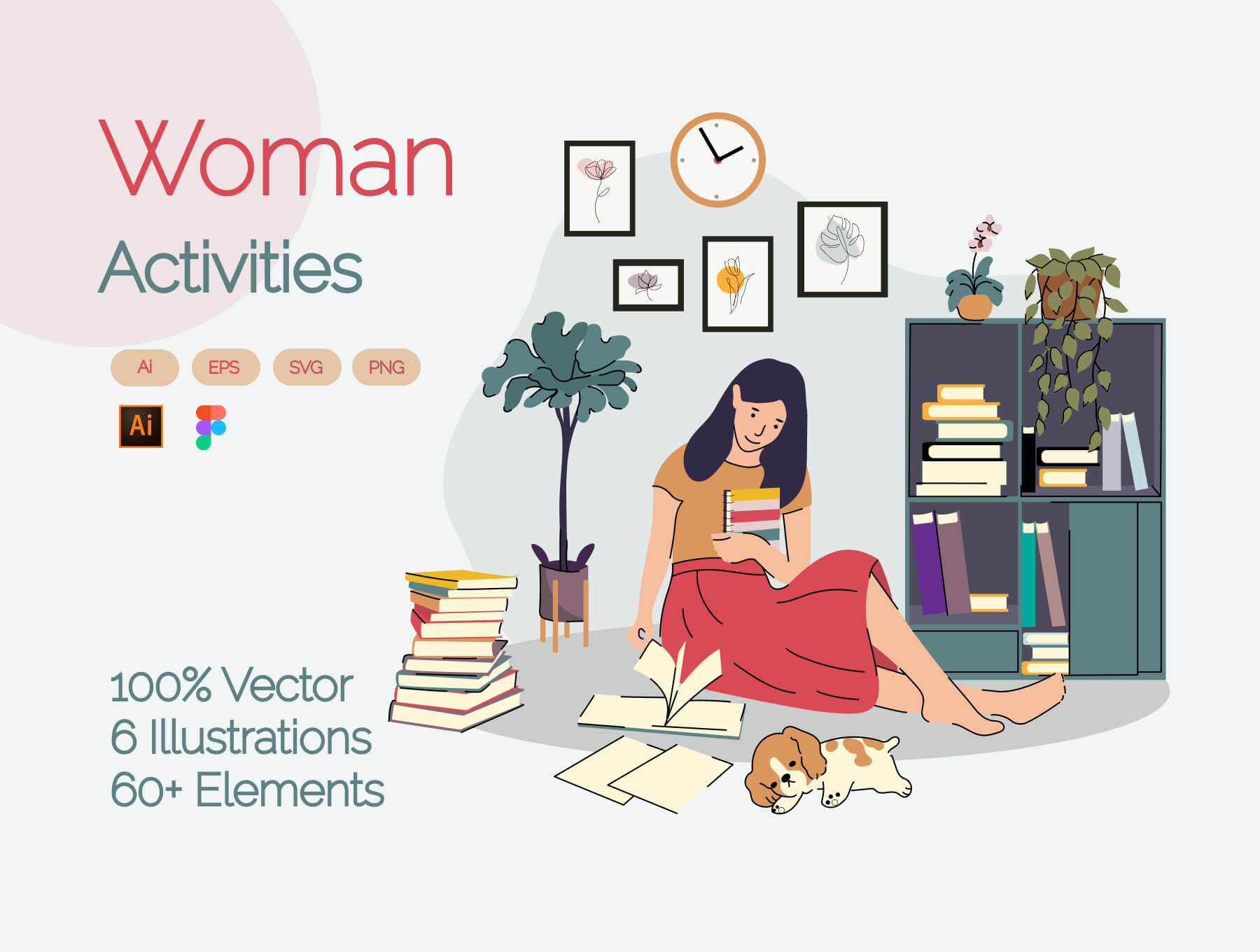 女性活动插图模板素材Woman Activities Illustration插图