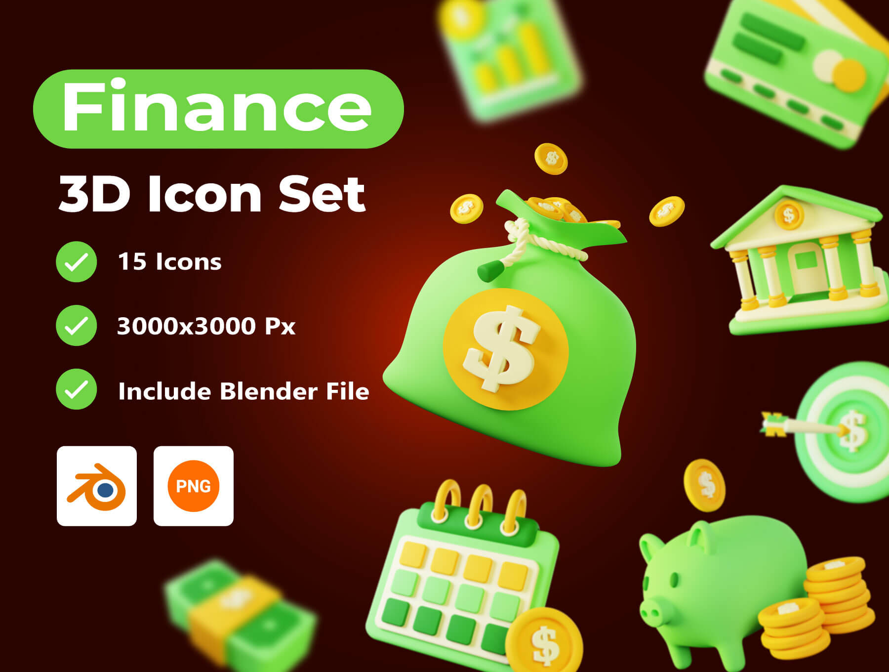 财务-3D图标包渲染图标Finance – 3D Icon Pack插图