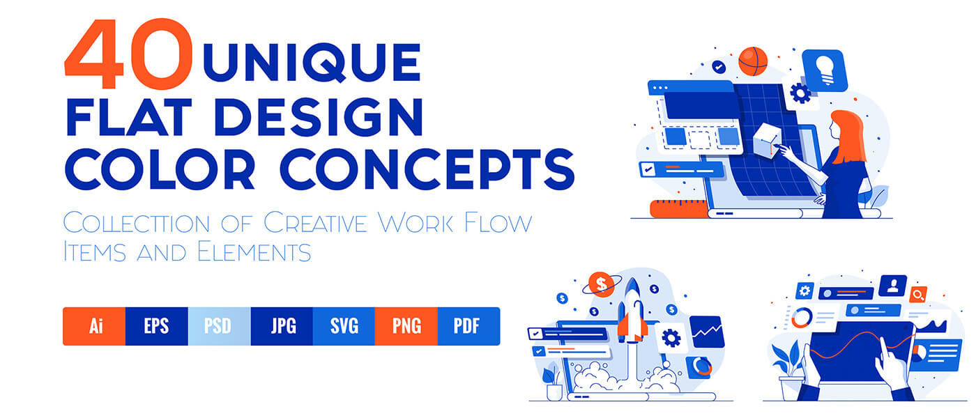 一套40个现代平面设计概念插图模板素材Set of 40 Modern Flat Design Concepts插图