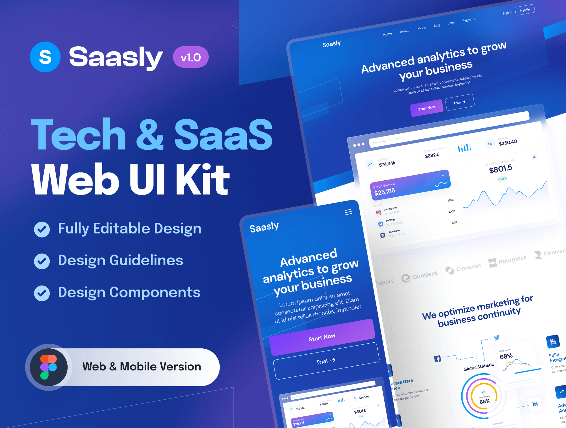 网站和移动用户界面套件模板素材下载Saasly – Website and Mobile UI Kit插图