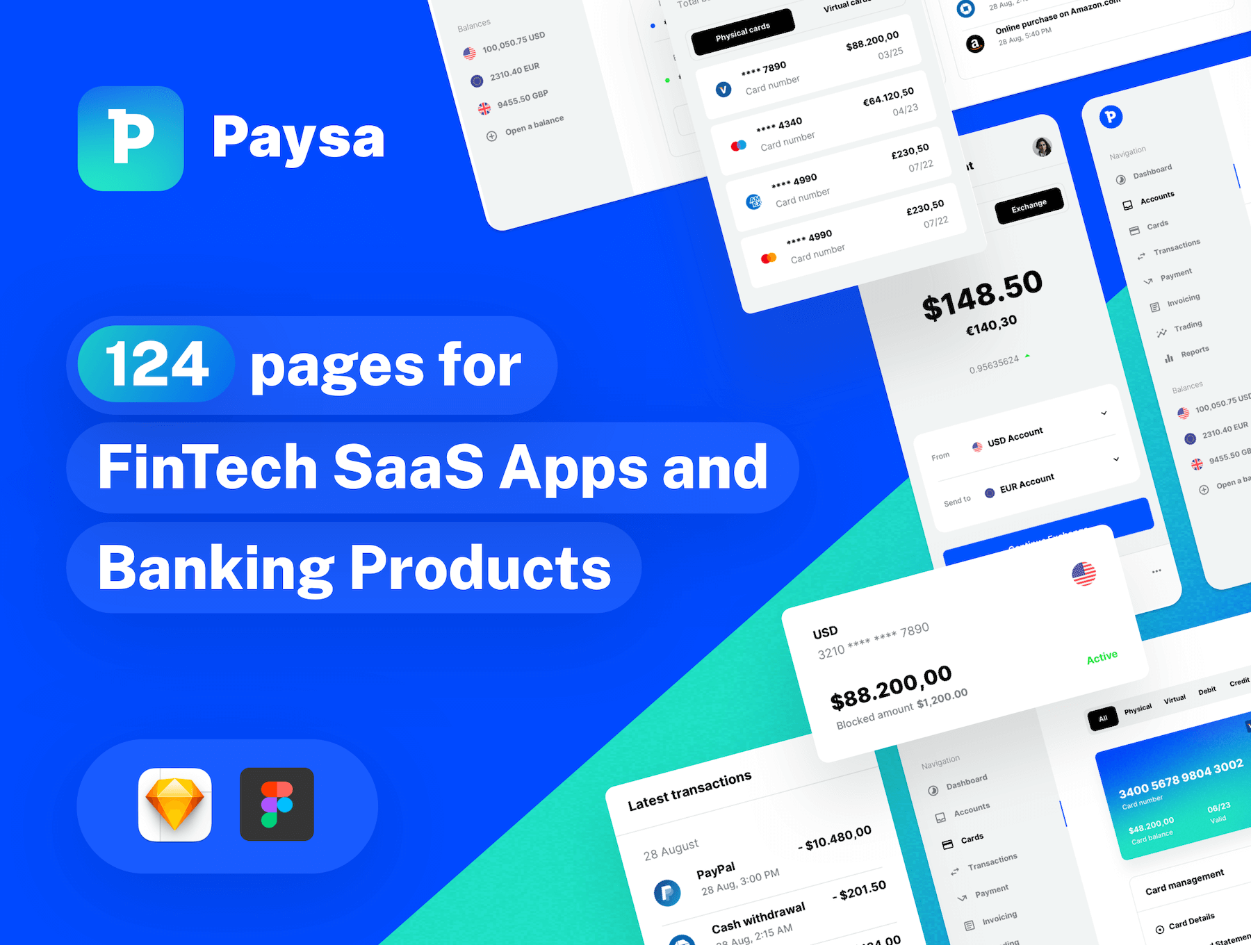 于金融科技初创企业、银行和金融应用程序的UI套件Paysa – UI kit for FinTech Startups, Banking, and Finance Apps插图