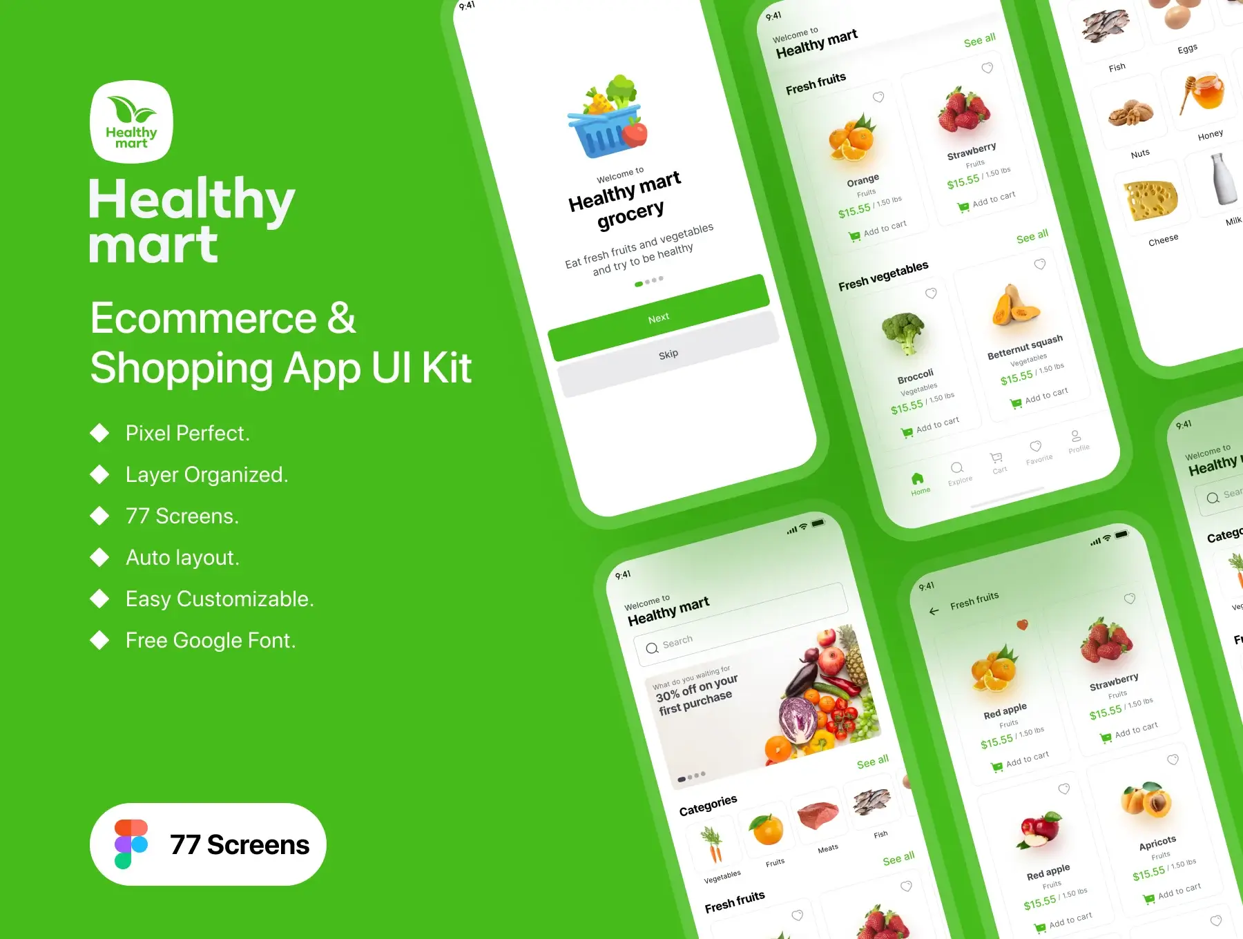 杂货店应用程序iOS Ui工具包素材模板下载Healthy Mart – Grocery App iOS Ui Kit