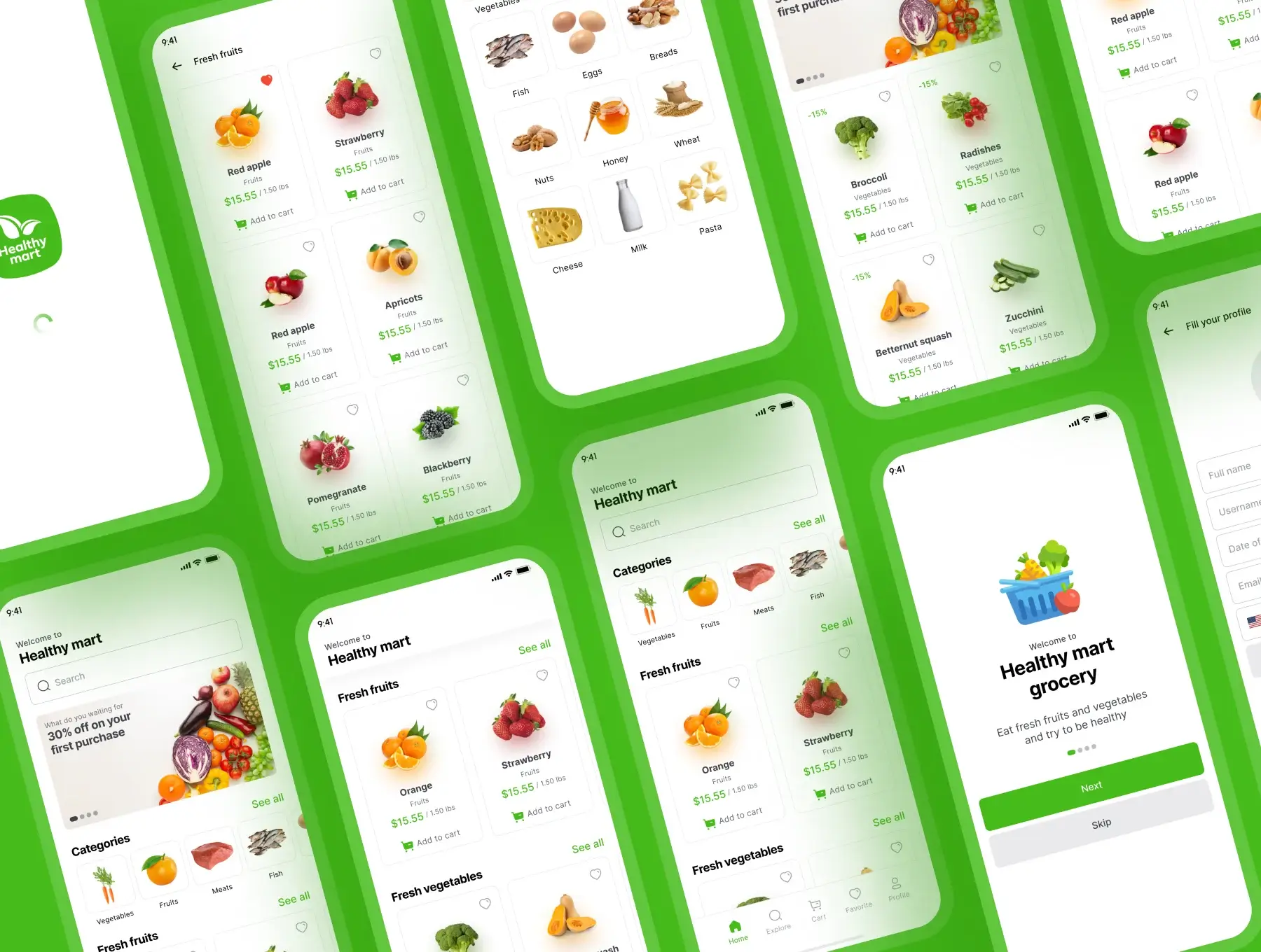 杂货店应用程序iOS Ui工具包素材模板下载Healthy Mart – Grocery App iOS Ui Kit插图2