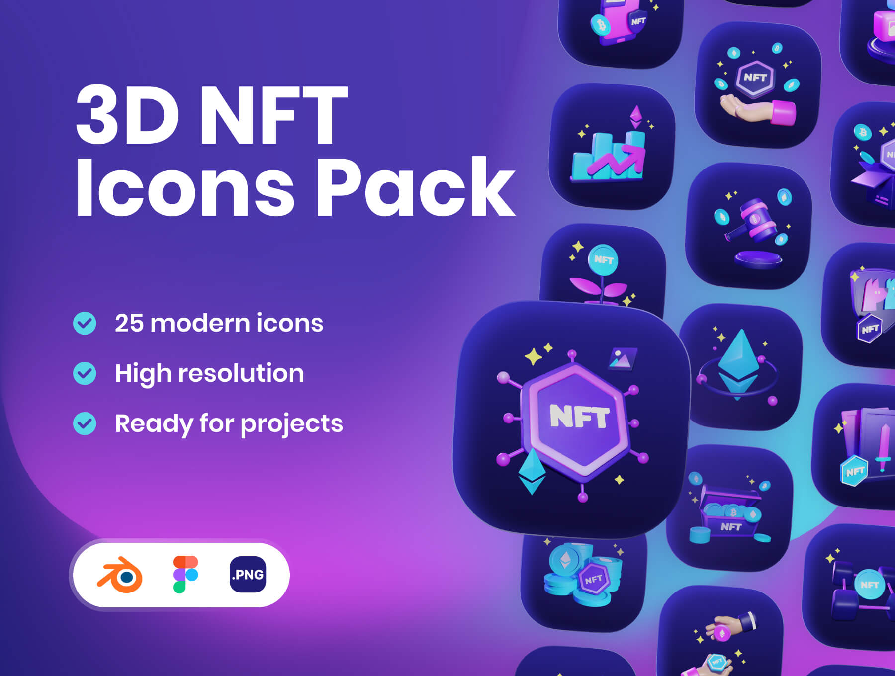 3D NFT图标插图包3D NFT Icons Illustration Pack插图