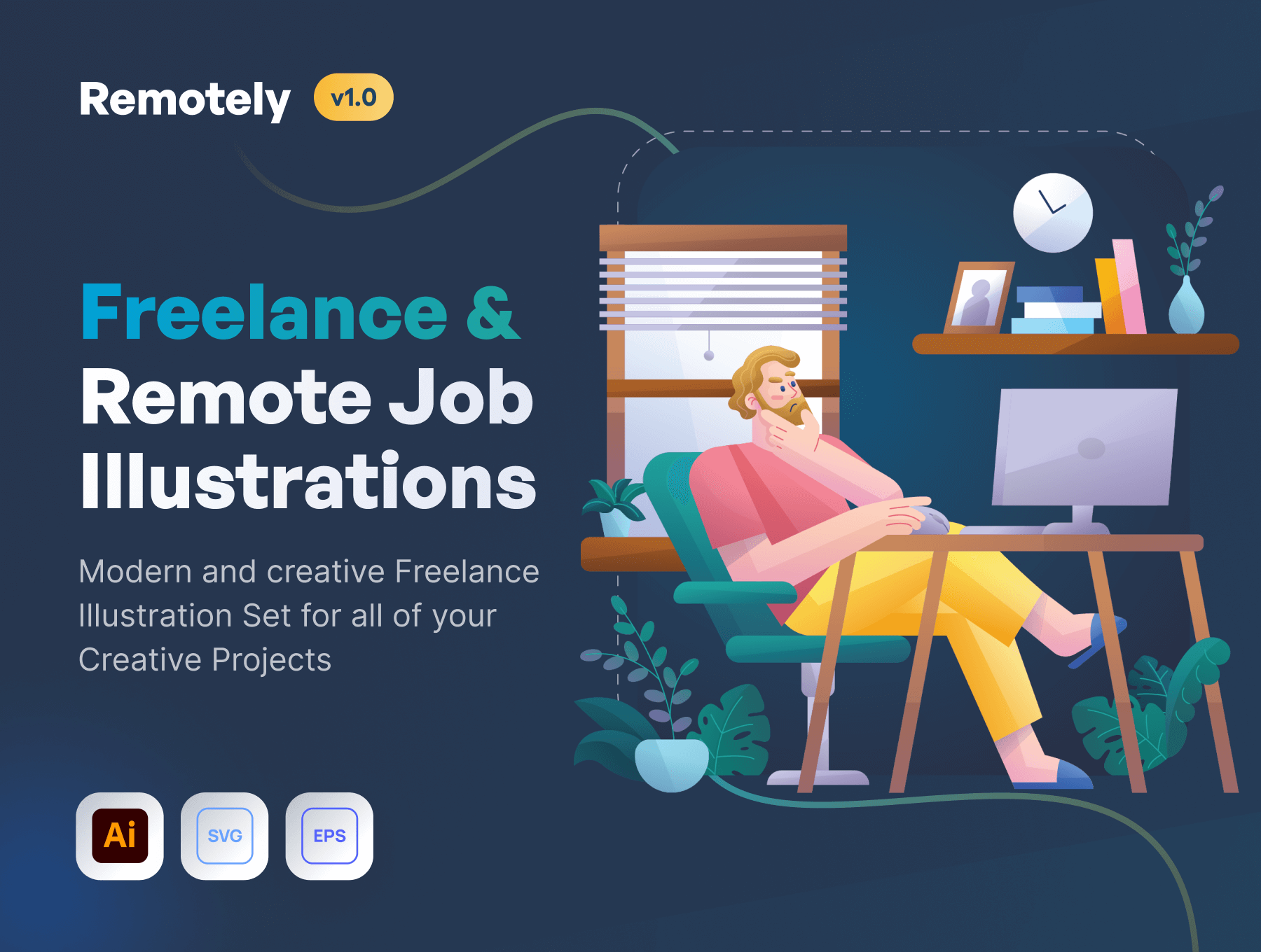 远程-自由职业者和远程工作插图素材Remotely – Freelance & Remote Job Illustrations插图