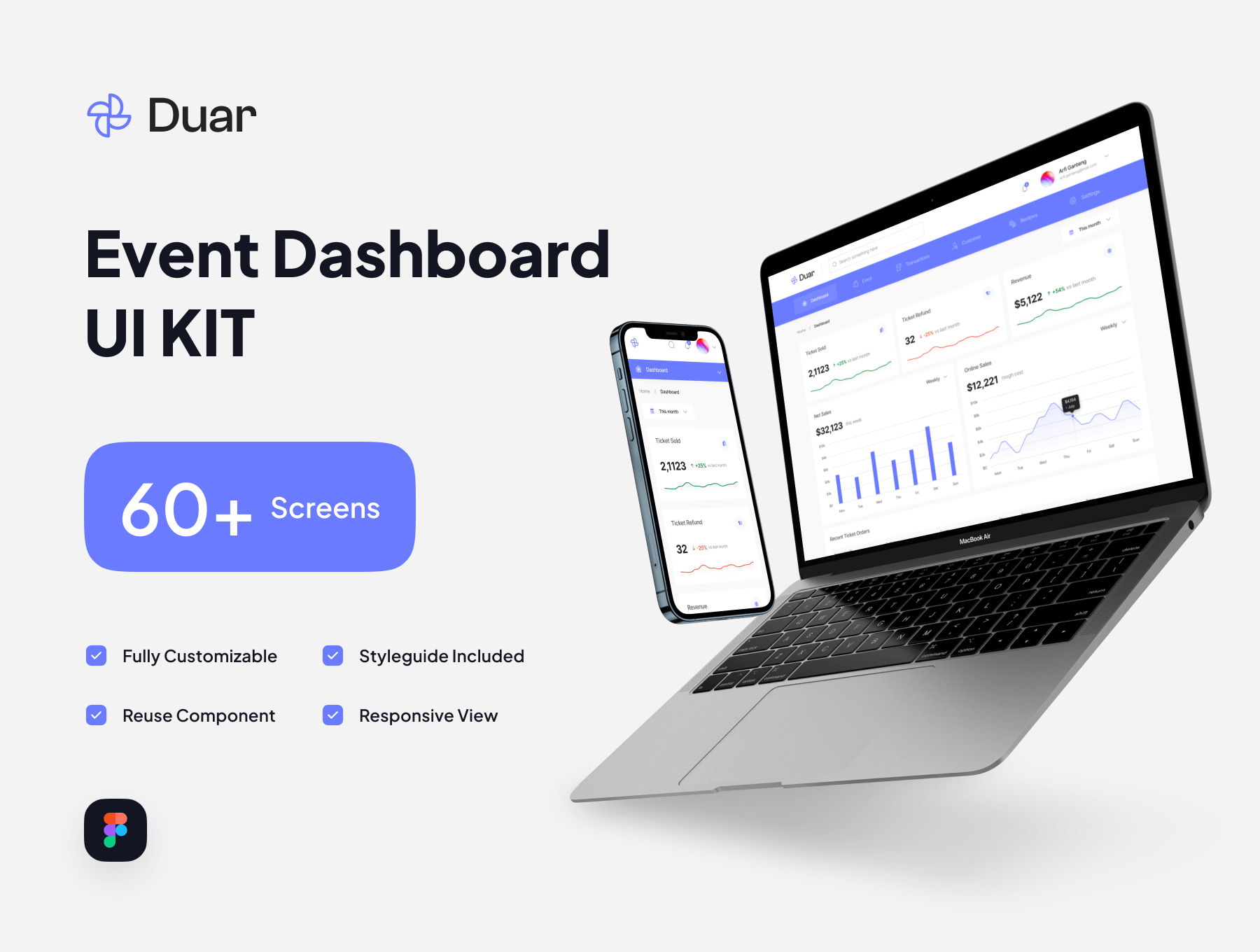 后台中台管理应程序模版Duar – Event Dashboard UI Kit插图