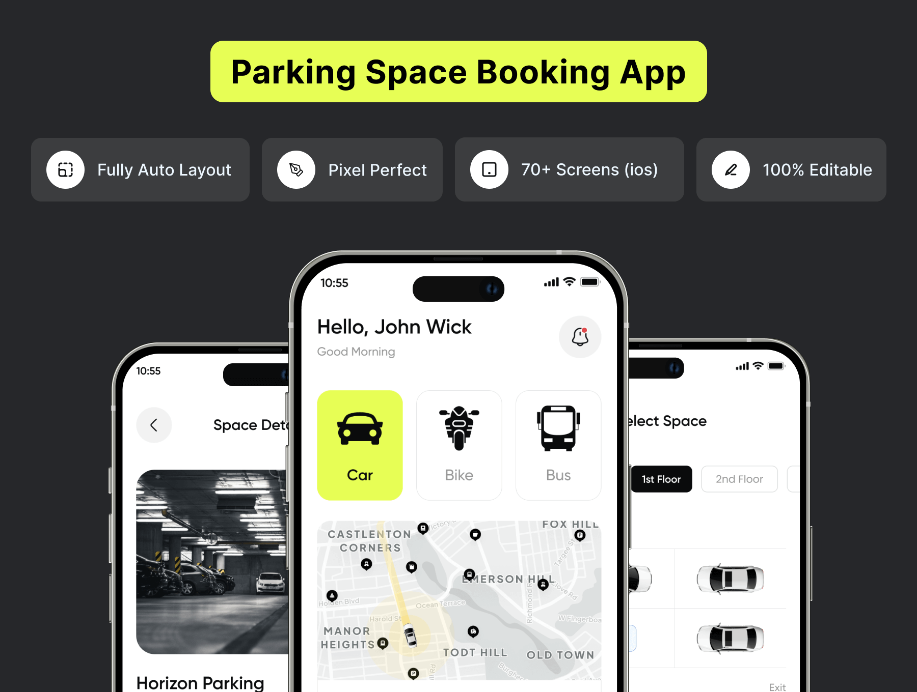 停车厂应用管理系统模版素材Filllo Parking Space Booking App UI Kit插图