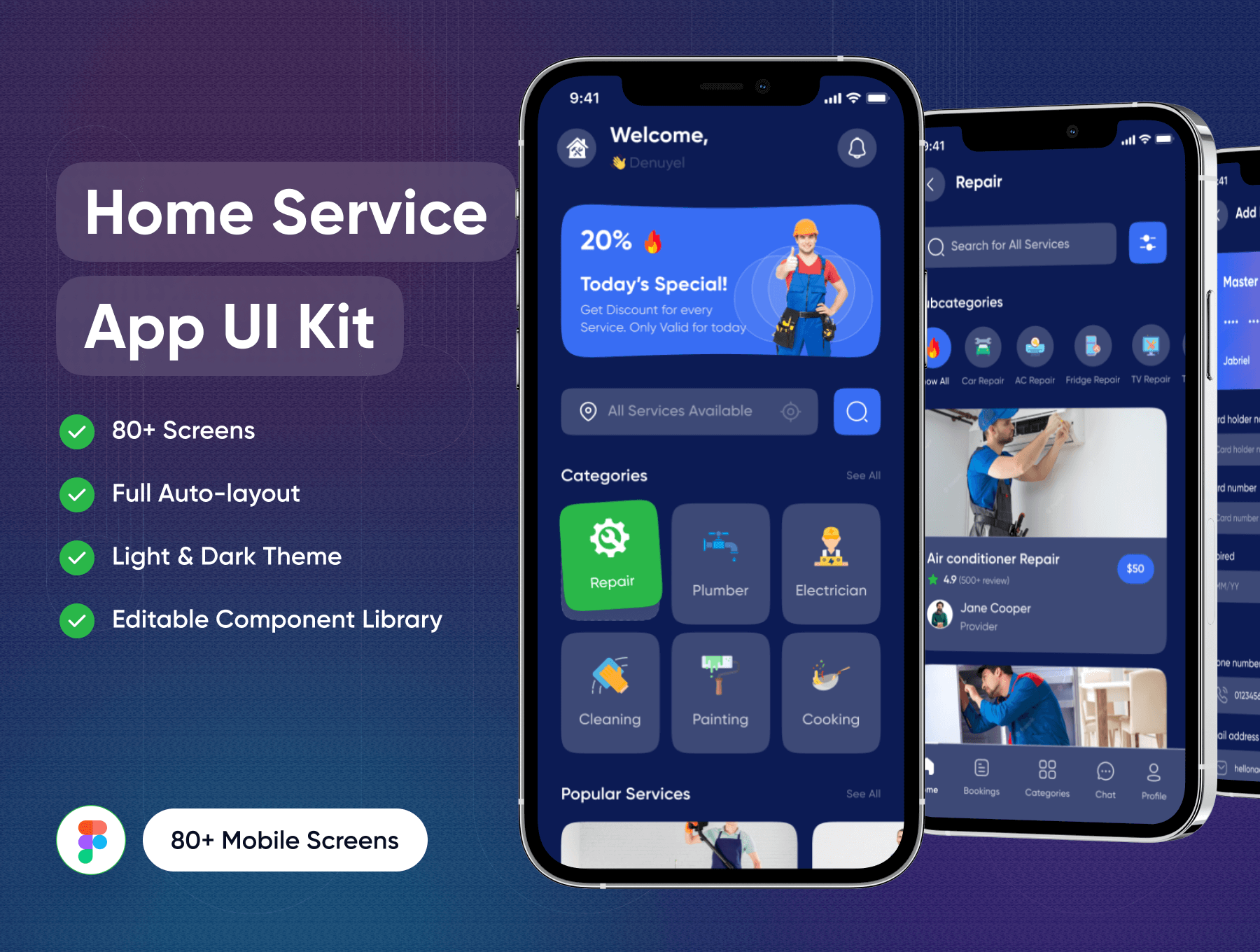 家庭装修类应用移动应用程序界面控件素材Home Service App Ui Kit插图