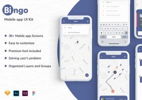 IOS风格高品质插画的打车 APP UI KIT [Sketch,PSD,XD,Fig] Bingo App UI Kit