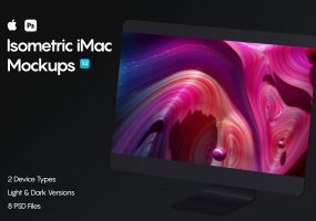 精致创意imac电脑模版素材展示样机素材Isometric iMac Pro Mockup 3.0