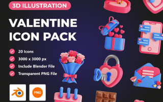 社交情侣App应用模板素材Valentine 3D Icon Pack