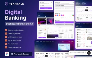 后台管理系统模板数据图表模板素材Teamtalk – Digital Banking Dashboard Ui Kit