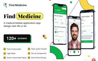 环保主题移动应用程序Ui套件设计Find Medicine Mobile App Ui Kit Design