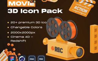 精致自定义电影类 3D 图标素材MOVIE! 3D Icon Pack