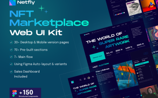 艺术类登录页/Web 和移动应用程序NFT Netfly – NFT Marketplace Web UI Design Kit