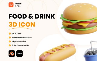 食品和饮料3D图标模板素材Food & Drink 3D Icon