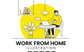 简约风格工作插图模板素材Man Work from home illustration