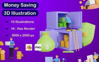 金融财务数字货币3D插图Money Saving 3D Illustration