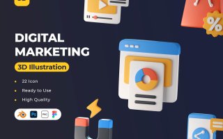 数字营销3D图标Digital Marketing 3D Icons