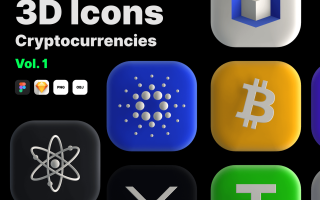 3D 加密货币图标微质感金融类3D插画素材模板3D Icons Cryptocurrencies Vol. 1
