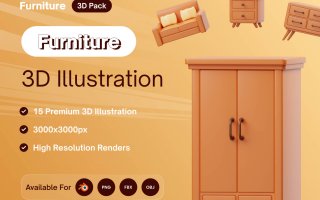 3D家具图标素材模板下载MYFURNITURE- 3D Furniture Icons
