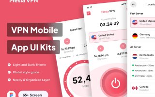 工具类管理移动应用UI套件Mesia VPN – VPN Mobile App UI Kits
